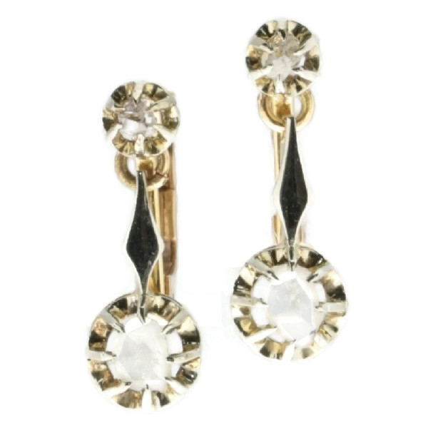 Rose cut diamond earrings made in the Interbellum period in two colors gold